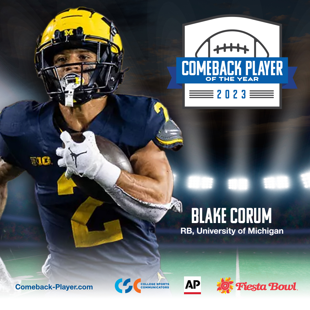 Congratulations 2023 Comeback Player of the Year @blake_corum on being selected by the @RamsNFL in the #NFLDraft #GoBlue #RamsHouse