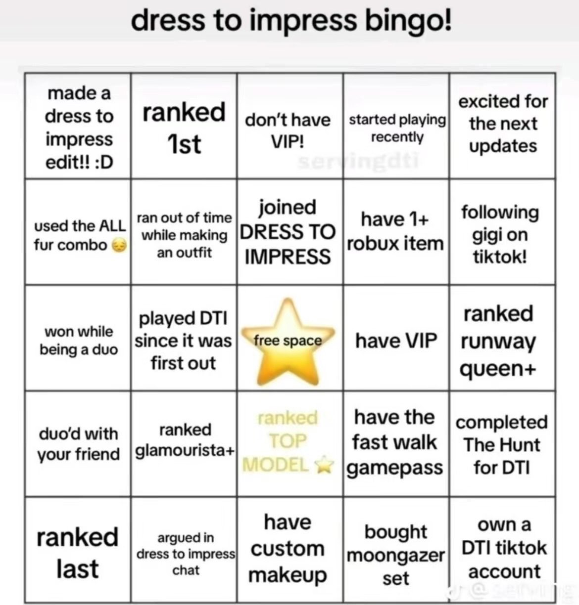 Dress To Impress ✨ on X: &ldquo;How many bingos can you get 