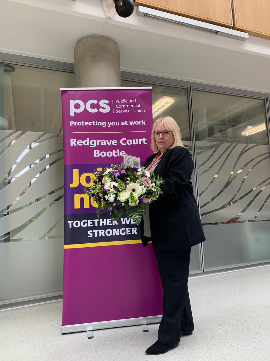 IWMD ceremony at HSE this morning At Redgrave Court 💜 Paula Brown PCS NEC with Jay McKenna TUC North West Regional Secretary and Kate Bell TUC Assistant General Secretary #PCS