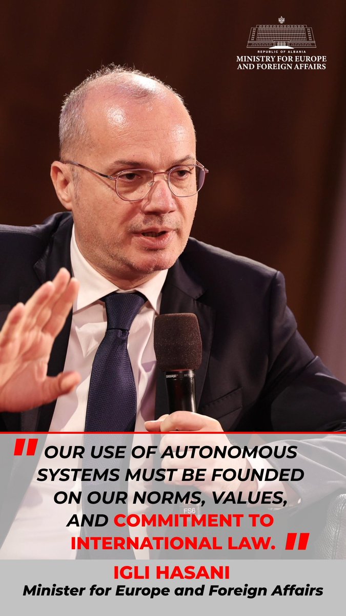 The Minister for Europe and Foreign Affairs @IgliHasani, at Vienna Conference on “Autonomous Weapons Systems and the Challenge of Regulation”, emphasized: #AWS2024Vienna