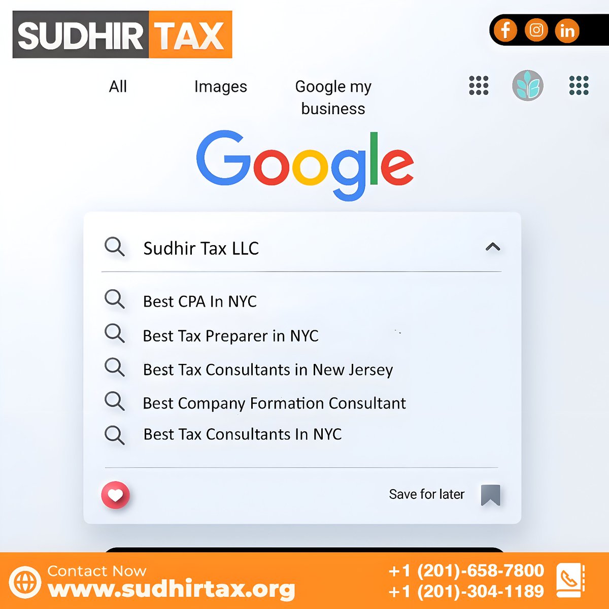 Discover excellence with Sudhir Tax LLC – your premier destination for top-notch tax and business services in NYC and New Jersey. 

Experience excellence today! 

#sudhirtax #taxexperts #nyc #newjersey #cpa #taxpreparation #companyformation #besttaxpreparer #besttaxconsultants