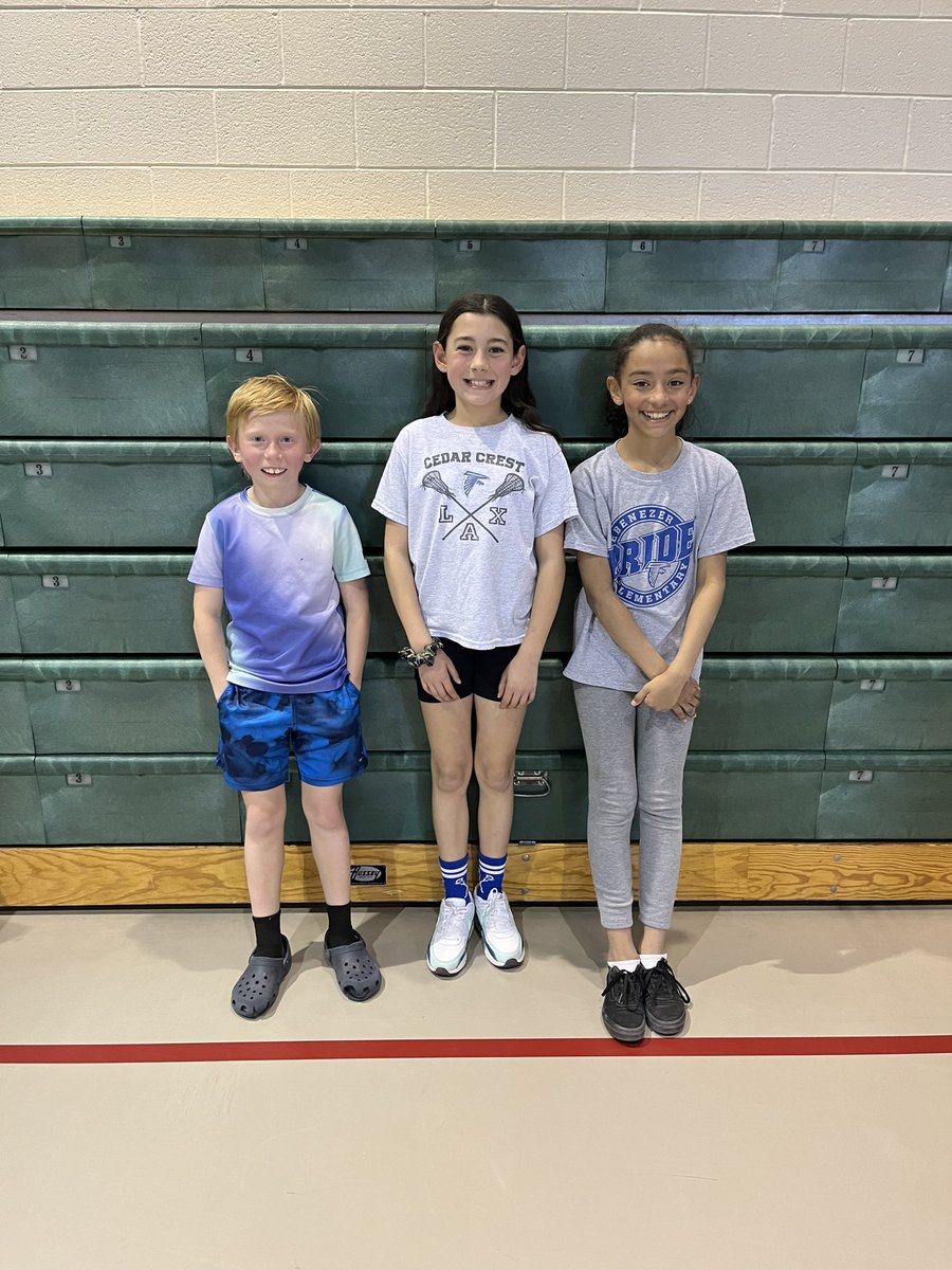 Mason Hoover (7:48), Callie Hansell (9:49), & Gisselle Rivera (9:51) went 1-2-3 for Mrs. Cassel’s fourth grade class in the mile run! Let’s Go💯