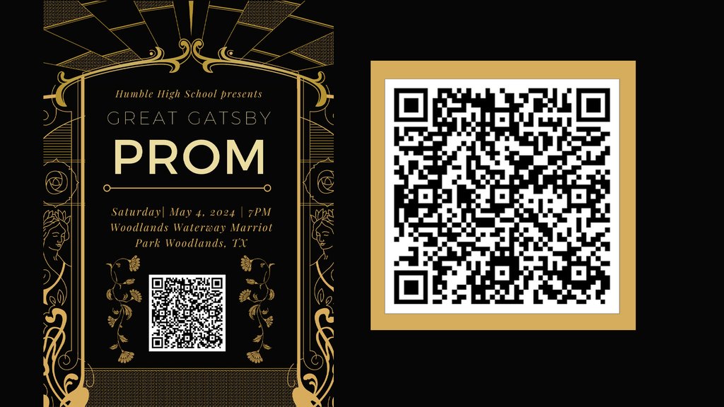 HHS Prom is fast approaching so seniors get your tickets today! Prom will be held Saturday, May 4th, 7pm @ The Woodlands Waterway Marriot. Scan the QR Code to purchase your tickets.