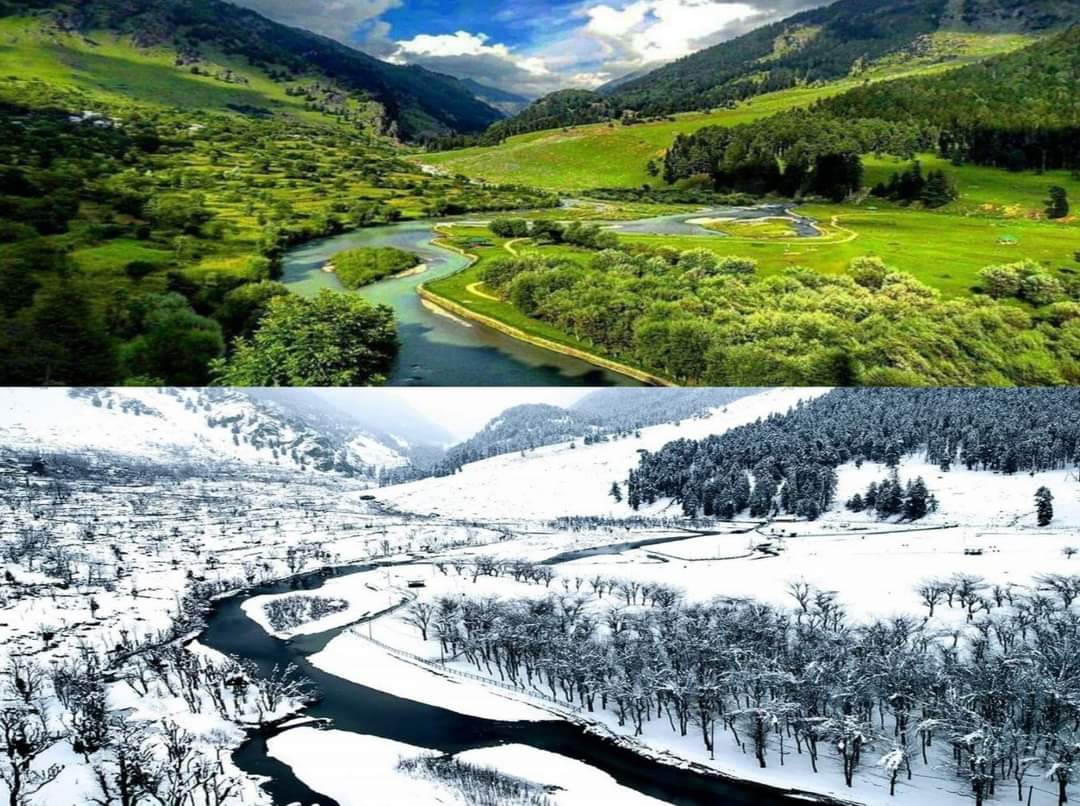 Two different seasons but same location Beetab valley pahalgam. #kashmir