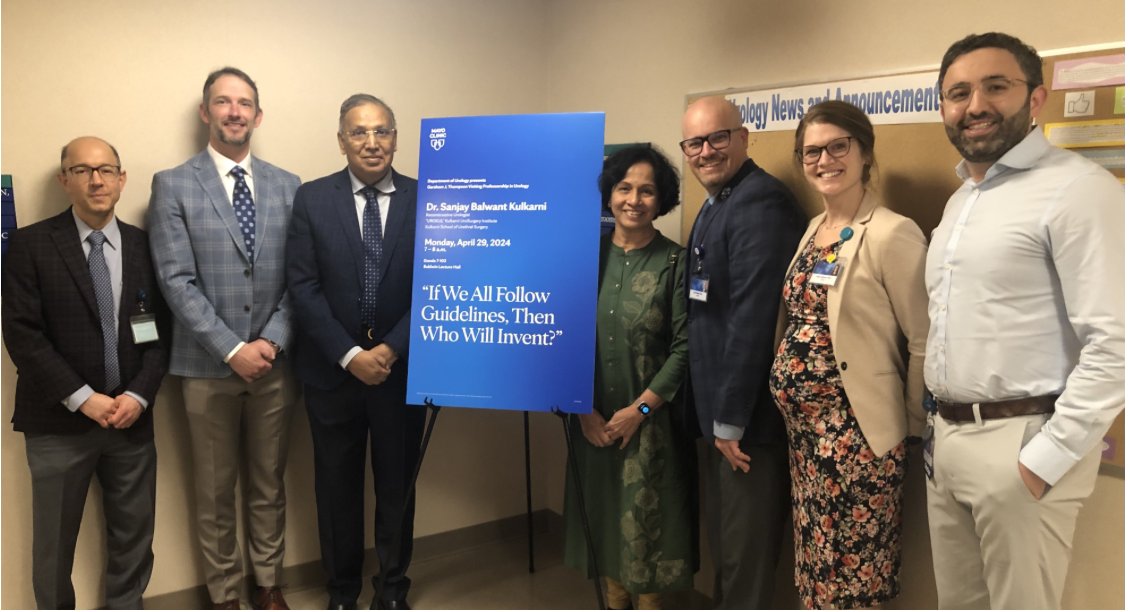 We are pleased to welcome @sanjaybkulkarni as our Gershom J. Thompson Visiting Professorship in Urology along with his wife Dr. Jyotsna Kulkarni. @MayoUrology thoroughly enjoyed his presentation this morning, 'If We All Follow Guidelines, Then Who Will Invent?' @drjnwarner