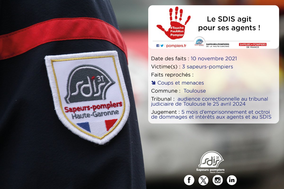 🚨⚖️ Le @sdis31officiel condamne les actes de violences dont sont victimes les sapeurs-#pompiers en service et met tout en œuvre pour les soutenir, les accompagner et rester à leur écoute.
#TouchePasÀMonPompier #respect #sensduservicepublic #cohésion #solidarité