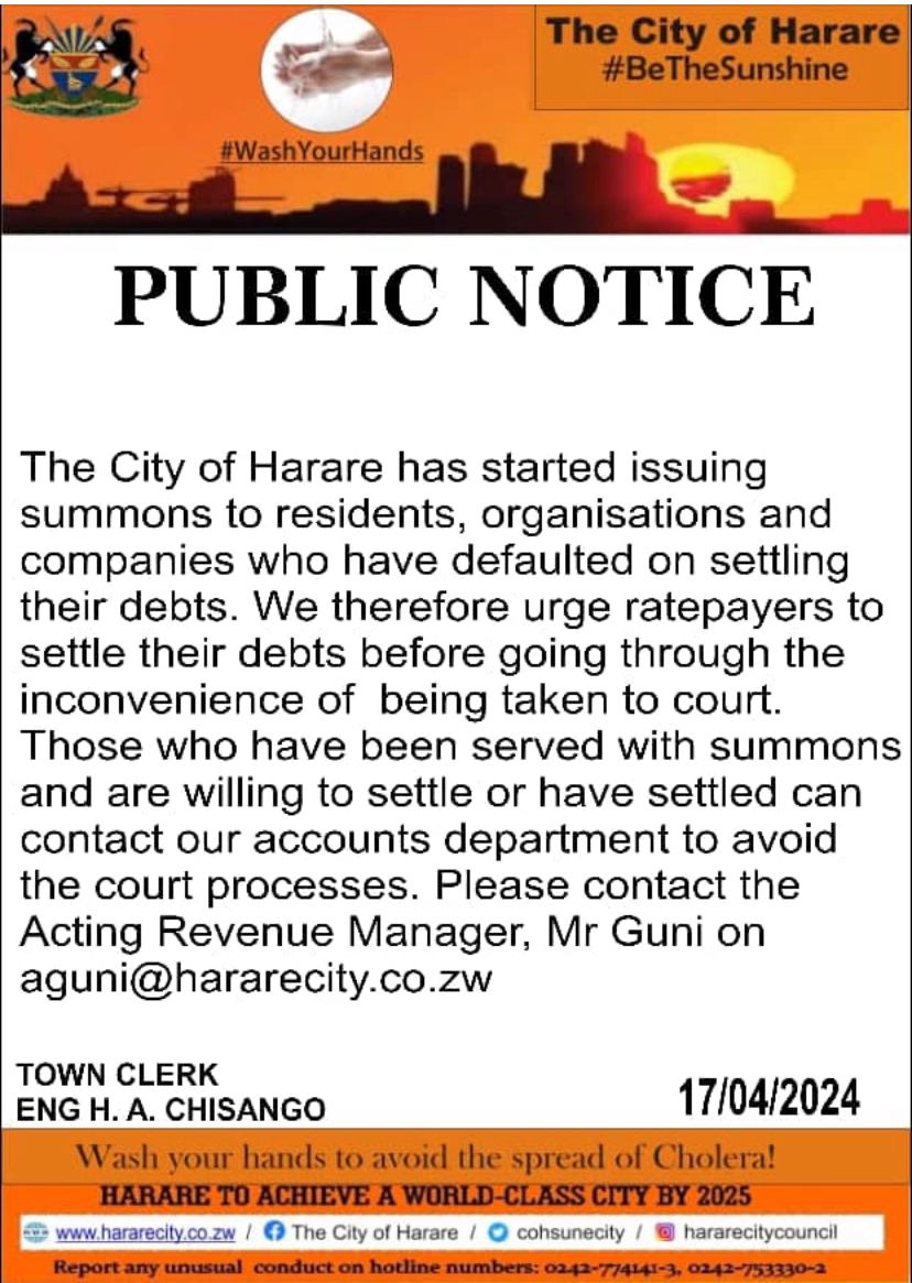 City of Harare (@cohsunshinecity) on Twitter photo 2024-04-29 13:17:49