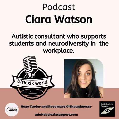 Dislexik world  Podcast

@dyslexicsuzy  and myself were delighted to speak to Ciara Watson an Autistic Consultant who offers support for autism and neurodiversity in the workplace.
open.spotify.com/episode/7dR5B2…

#Dislexikworld #Podcast #AutismSupport #Neurodiversity