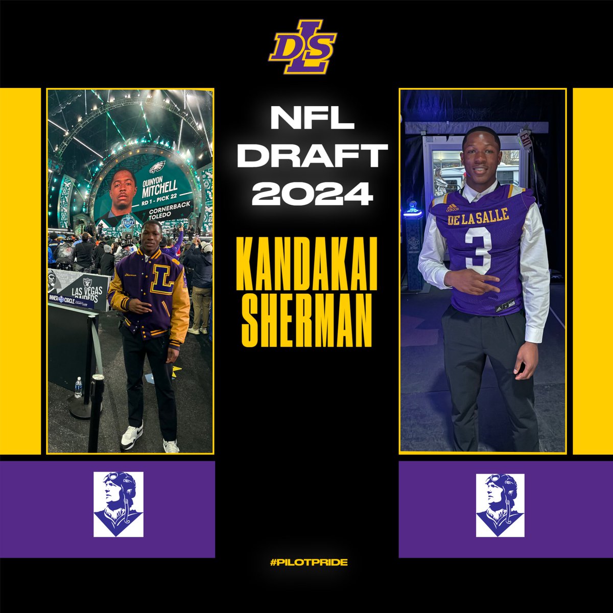 DLS senior Kandakai Sherman proudly displayed his purple & gold when he took part in the NFL Draft Experience last week with a record-breaking 750,000 in attendance over three days!! 
We are proud of our Pilot!
#PilotPride @NFL