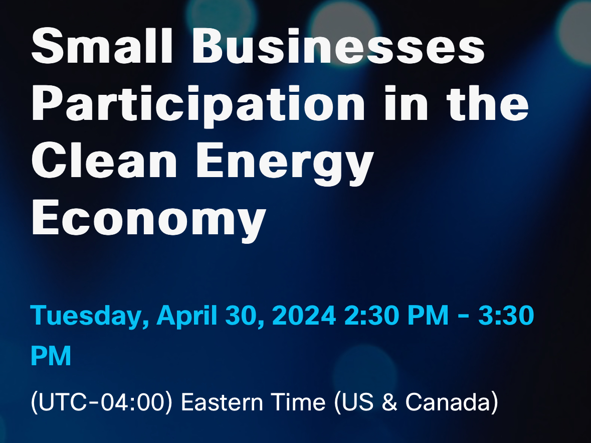 Happy National Small Business Week! Join Senator Markey for an insightful webinar on Small Businesses' Participation in the Clean Energy Economy! Don't miss this opportunity tomorrow April 30th from 2:30 - 3:30 PM! Register now: senate.webex.com/weblink/regist…