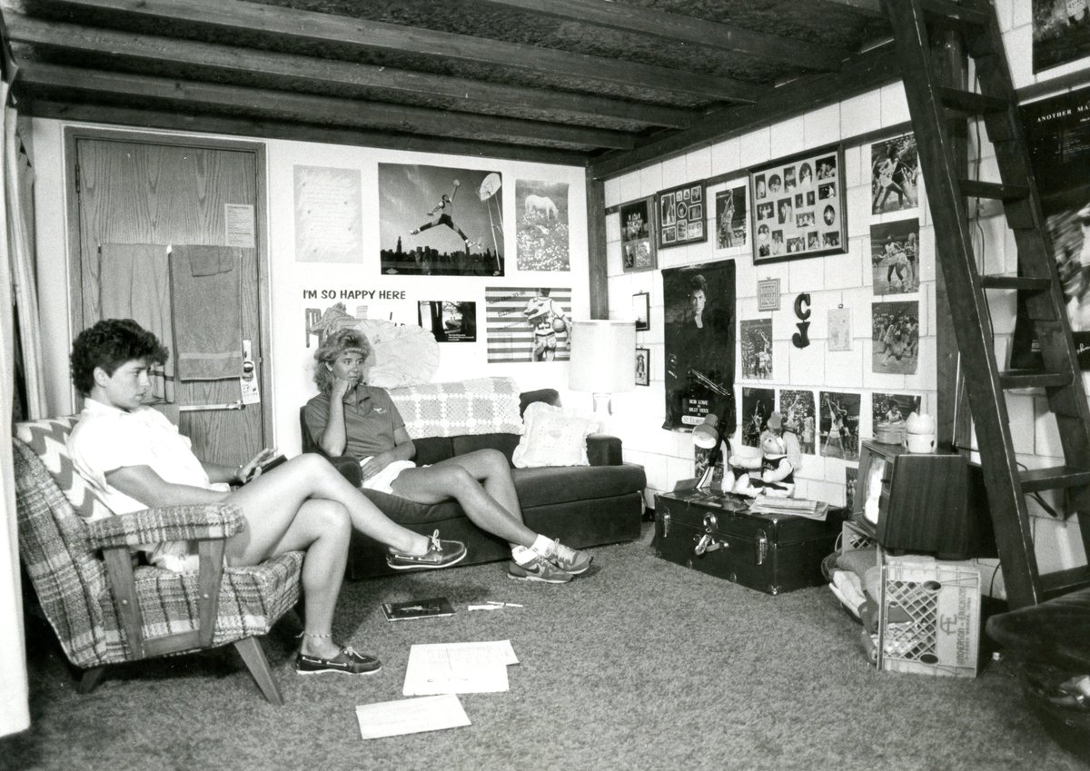 Cyclone women's basketball players Tracy Horvath and Carmen Jaspers hanging out in their dorm room in the late 1980s. #CyclONEnation