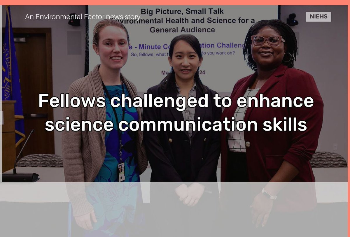 A dozen NIEHS research trainees competed in the institute’s annual Three-Minute Communication Challenge aimed at helping young scientists close the knowledge gap between the scientific community and the public. Three trainees won awards. bit.ly/3xuR3s4 #NIEHSFactor