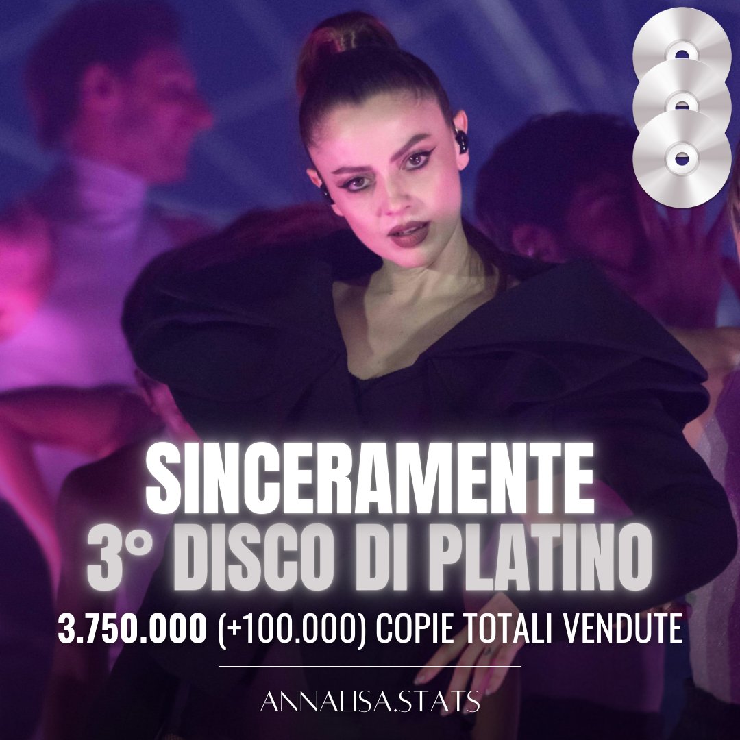 💿 #Sinceramente ottiene il suo TERZO disco di platino (+100.000 copie vendute)

#Annalisa #FIMI