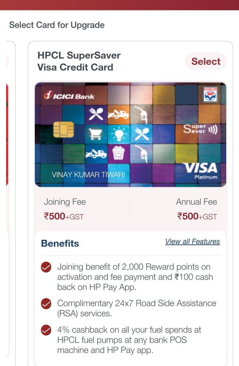 ICICI Bank new #creditcard upgrade offer added in my imobile app:
1. Sapphiro Master Credit Card
(Dual Card Master/Amex)

2. MU Signature Visa Credit Card

3. HPCL Super Saver Visa Credit Card

❌But all are chargeable so I am not going to upgrade my any cards of ICICI.
#ccgeek