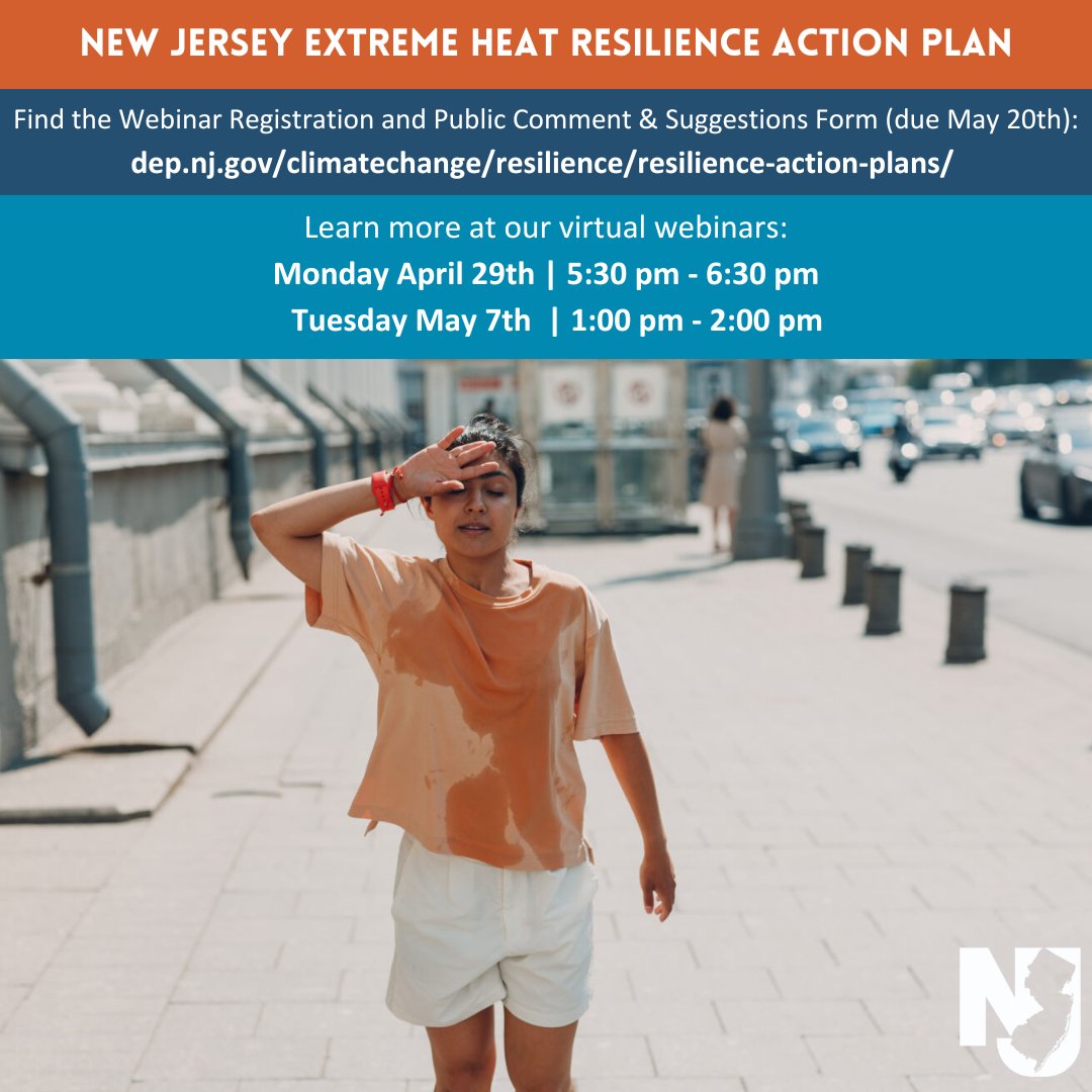 NJ's Interagency Council on Climate Resilience has just released the draft Extreme Heat Resilience Action Plan and is seeking public feedback on how the state should address extreme heat. Learn more: dep.nj.gov/climatechange/…