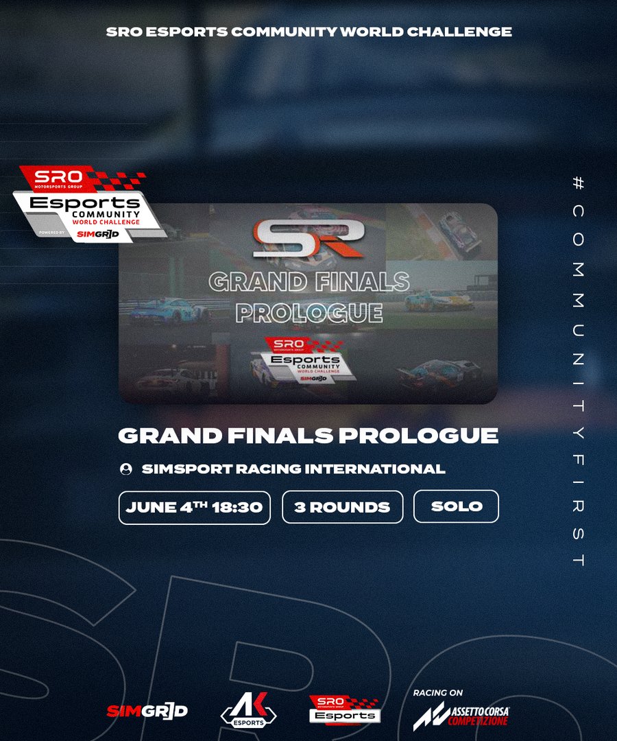 The SSRI Grand Finals Prologue consists of 3 races, which you have to pre-qualify for on the hotlap server in the weeks leading up to the event. 👀 🥇 The top 2 drivers will represent Team SSRI 🏎 GT3 💪 Solo Races 🏁 3 Rounds Register below 👇 thesimgrid.com/championships/…