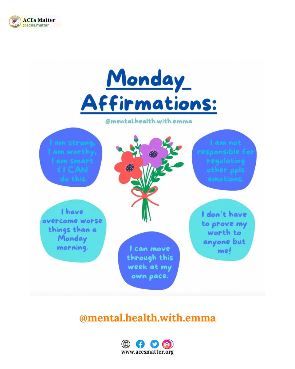 Here are some affirmations to help you start off this week! Thank you for sharing your wisdom with the world @mental.health.with.emma #ACEsMatter #AdverseChildhoodExperiences #ACEs