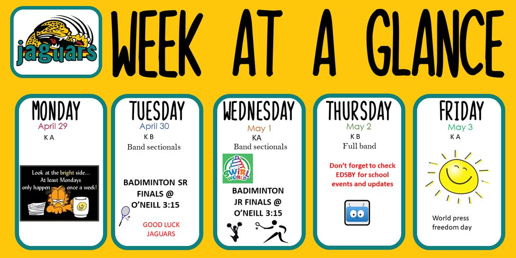 Week at a Glace - April 29th - May 3rd