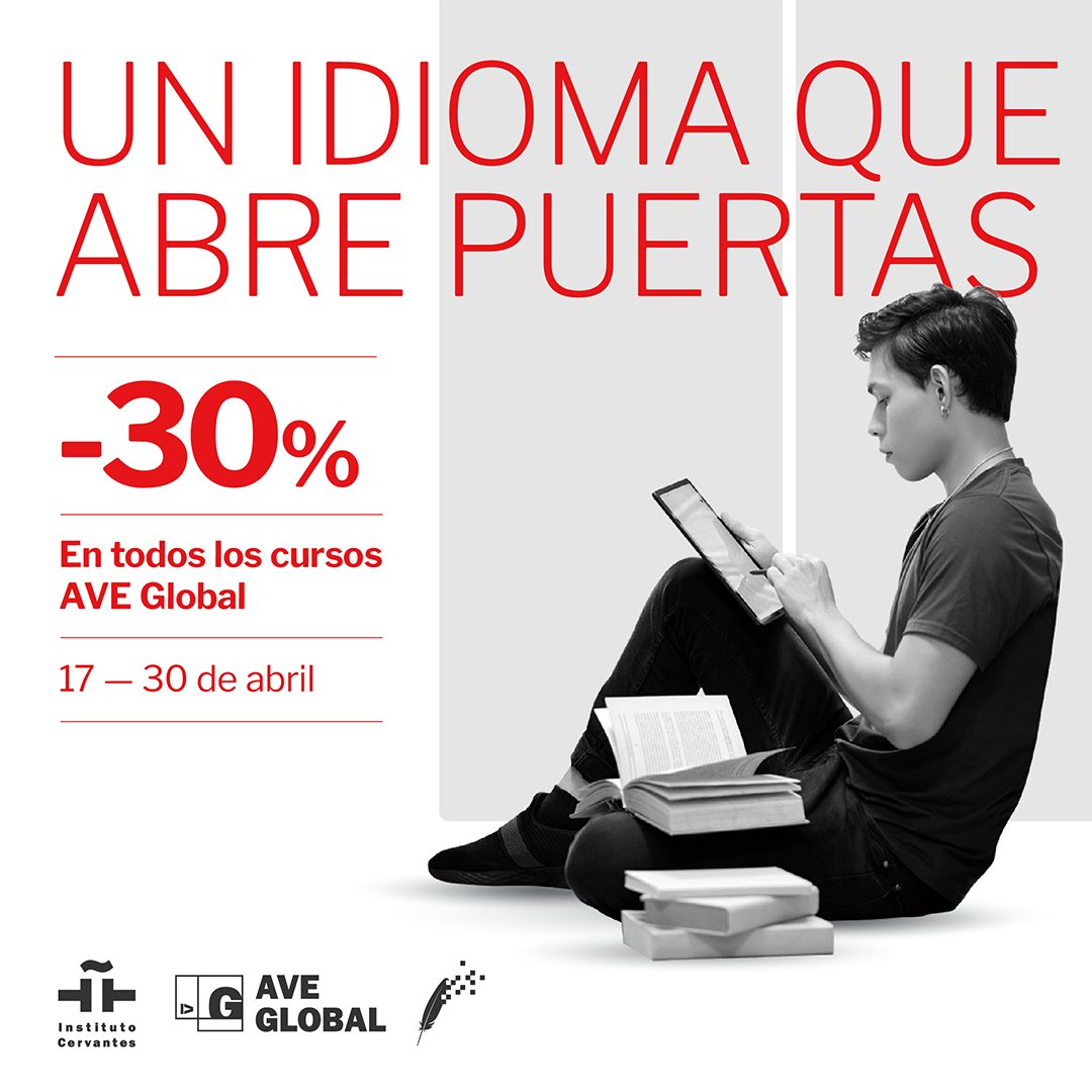 Últimos días para aprovechar el descuento del 30 % en todos los #cursos de español en línea #AVEGlobal. ¡Elige tu nivel y aprovecha esta oferta! 👉🏼 icerv.es/Z4Q