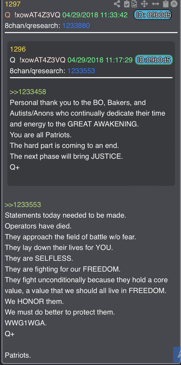 I don’t recall if Q+ ever signed off on multiple drops on the same day other than today. Either way it’s clear something is coming. #TakeBackControl #Justice