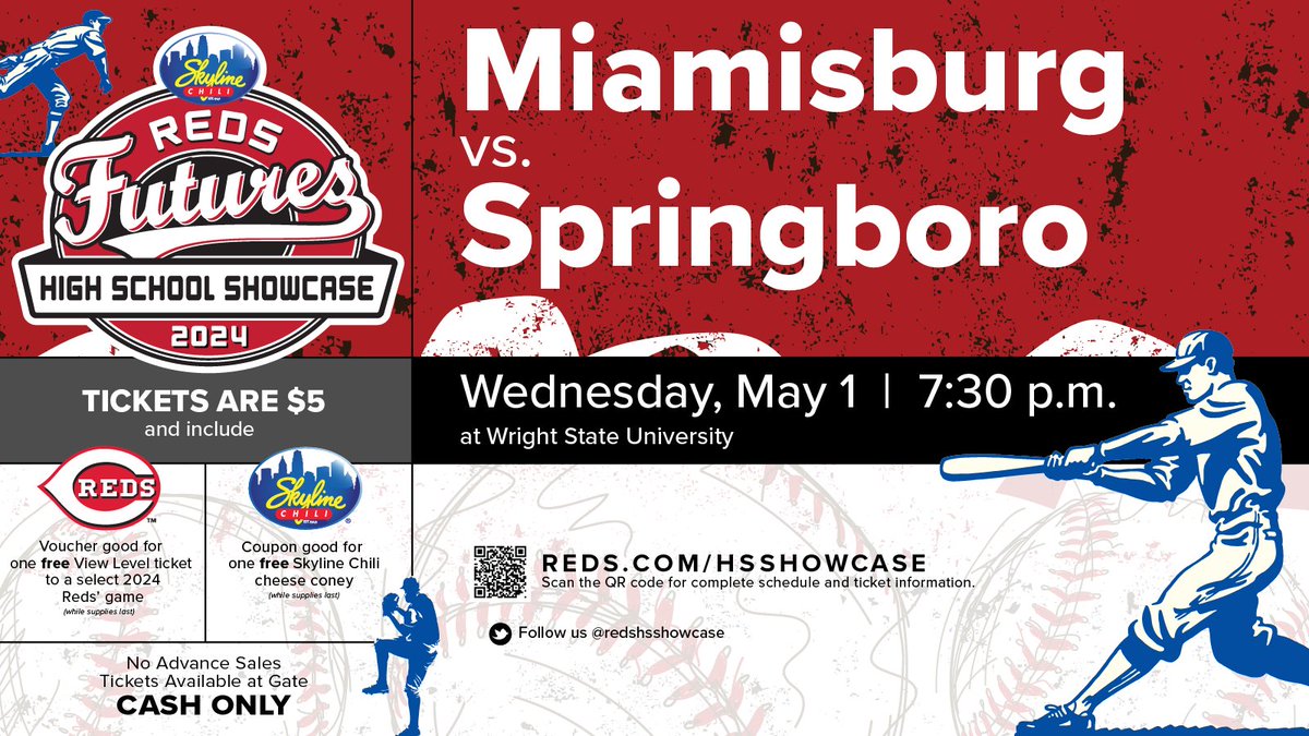 Springboro Panthers (@boro_panthers) on Twitter photo <a href="/BoroPantherBase/">Springboro Panthers Baseball</a> takes on Miamisburg on Wednesday at Wright State at 7:30 in ! <a href="/redshsshowcase/">Reds HS Showcase</a>
๐๏ธ are $5 (CASH ONLY)
Each ticket purchased, gets you a voucher good for a FREE View Level ticket to select 2024 Reds game & a coupon good for a FREE cheese coney at Skyline Chili <a href="/BoroPantherBase/">Springboro Panthers Baseball</a> takes on Miamisburg on Wednesday at Wright State at 7:30 in ! <a href="/redshsshowcase/">Reds HS Showcase</a>
๐๏ธ are $5 (CASH ONLY)
Each ticket purchased, gets you a voucher good for a FREE View Level ticket to select 2024 Reds game & a coupon good for a FREE cheese coney at Skyline Chili