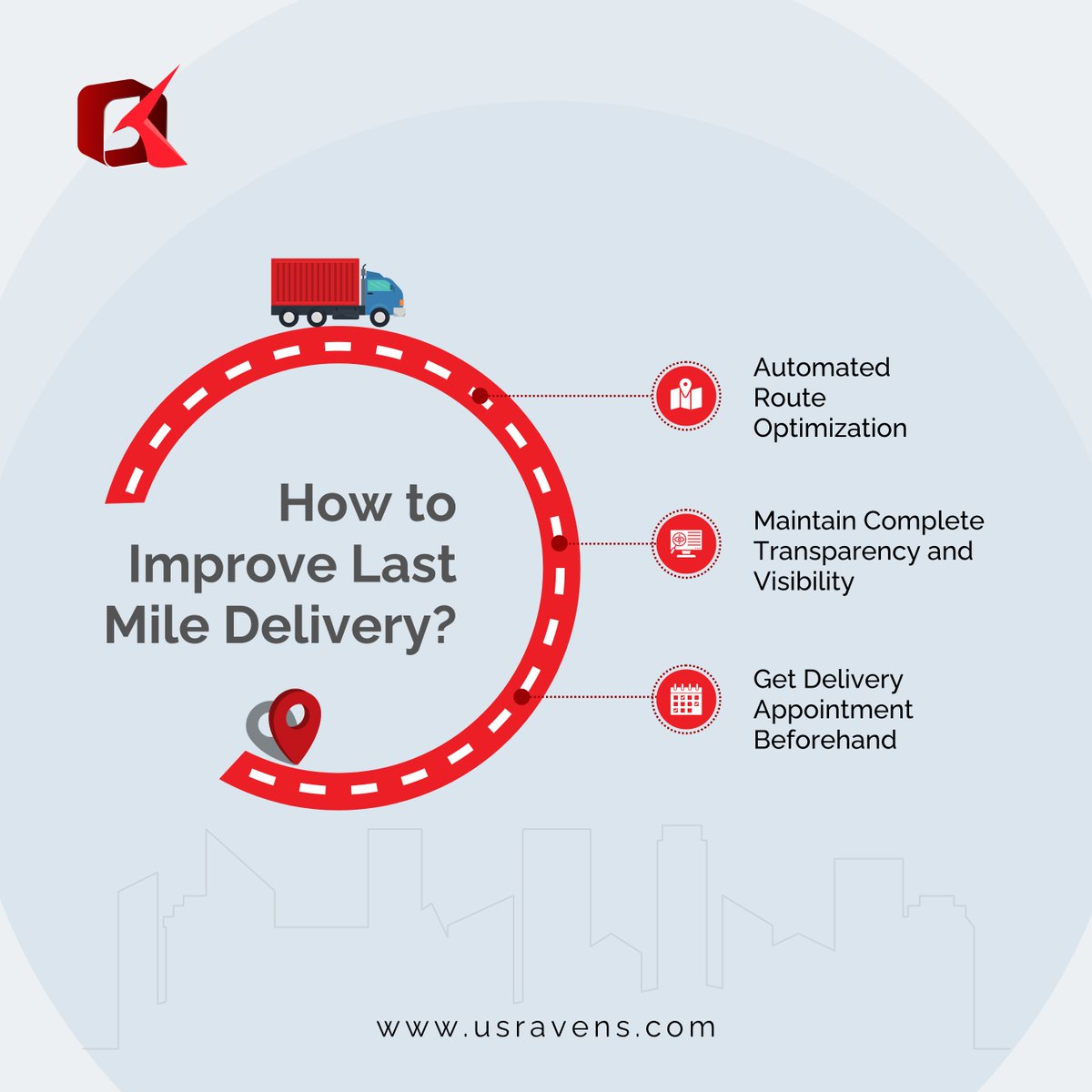 It is impossible to manage this massive undertaking without a modern logistics company. They have advanced software and use last mile delivery strategies for the best results.
You can improve last mile delivery by following strategies.

#logistics #USRavens #lastmiledelivery