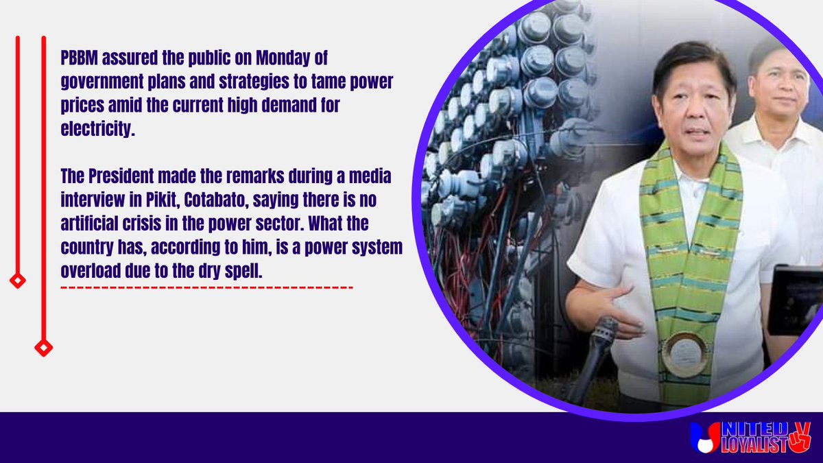 PBBM assured the public on Monday of government plans and strategies to tame power prices amid the current high demand for electricity.