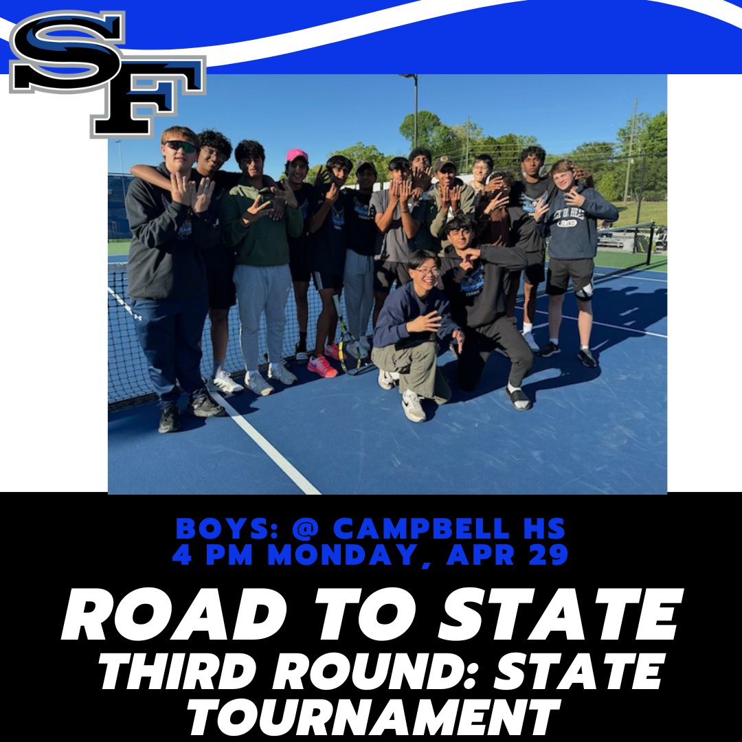 One team, one dream. The boys will be facing Campbell in Round 3 of the State Tournament this afternoon. 🎾🦅💙 @SouthForsythHS #tennis #tennisplayer #tennismatch #tennislife #NoLimits #workhardplayharder #statetournament #inittowinit #sofonation