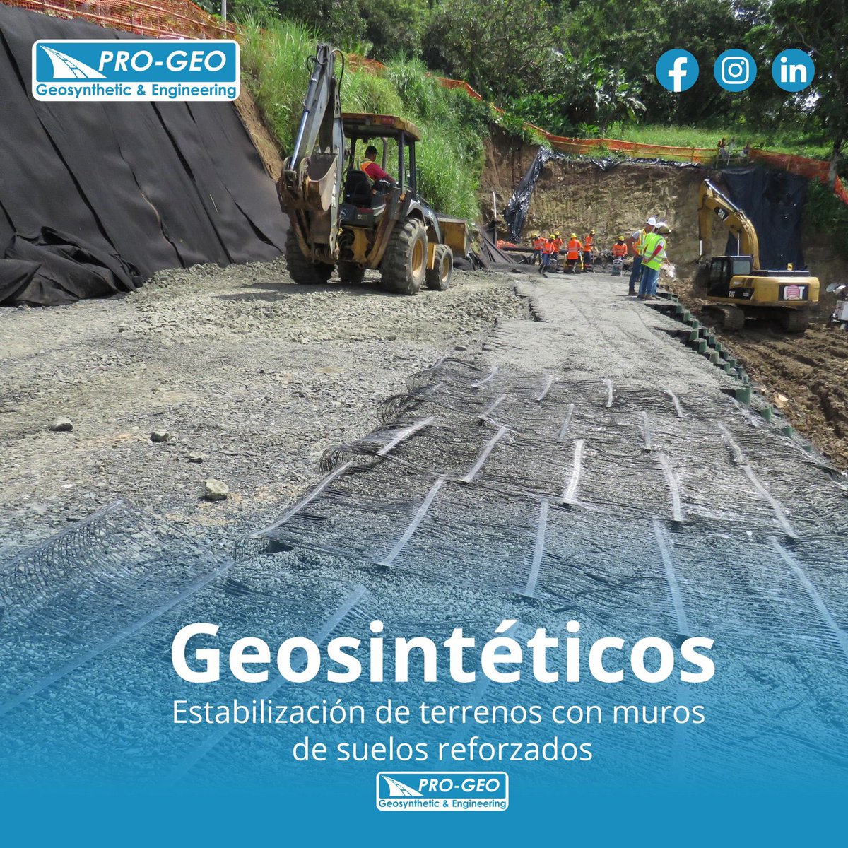 Impulsando la sostenibilidad ambiental y desarollo competitivo de sus obras y proyectos con Geosinteticos. #SomosPROGEO #geotecnia #ingenieriacivil #Engineering #muros