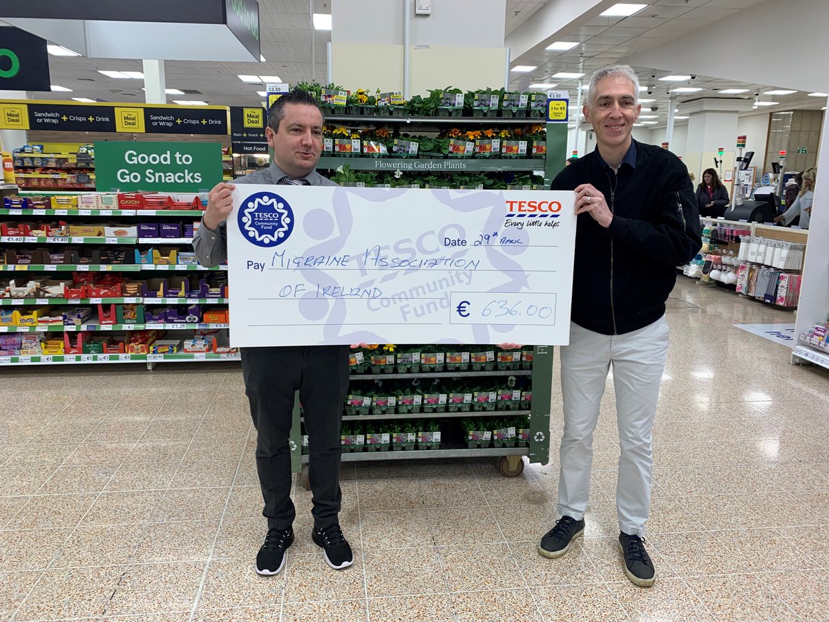 Migraine Ireland would like to thank The Tesco Community Fund and Paddy Kelly and his team in Tesco Jervis Shopping Centre in particular for allowing us to drive a successful round of fundraising in the heart of Dublin. A whopping 636 Euros , every little helps 😊