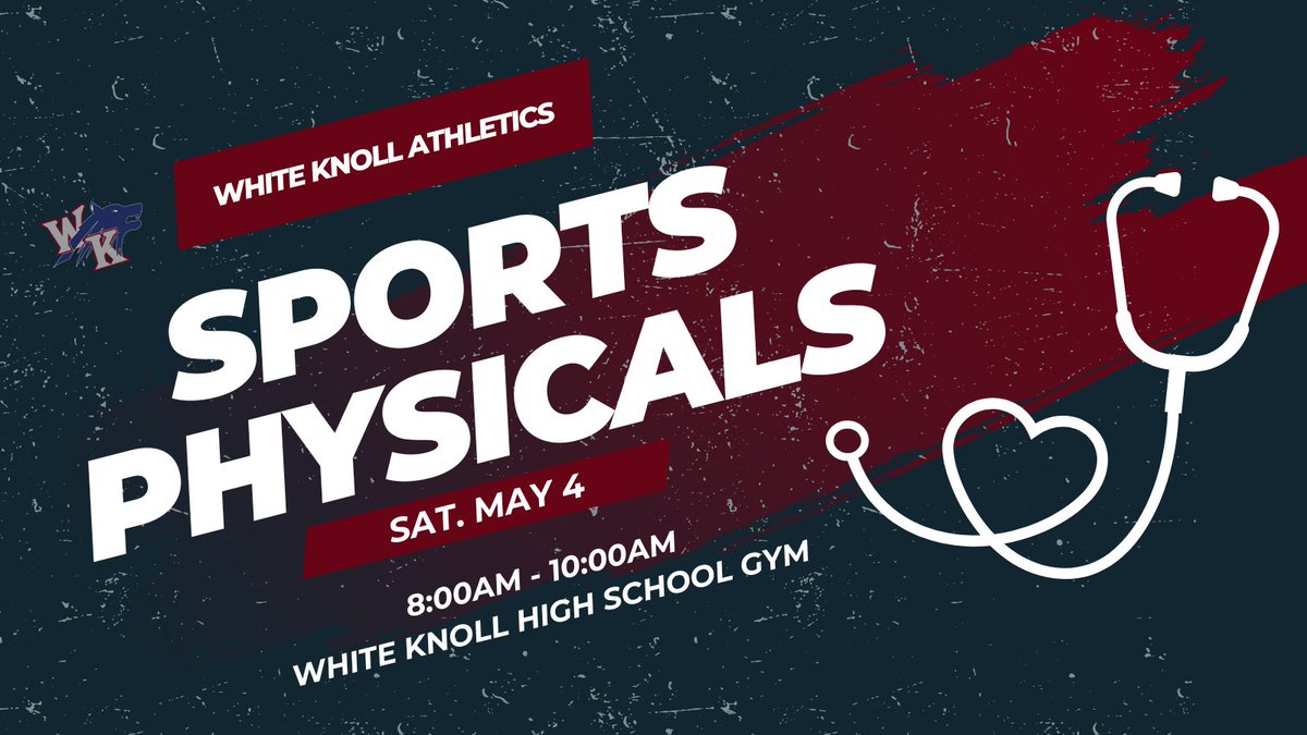 Sports Physicals will be on Sat. May 4 from 8-10:00am at the @wk_timberwolves Gym. Cost is $10. Physicals will be good for the 24 Summer and entire 2024-25 School Year. @WKHSBaseball @KnollFootball @WKGSoccer @WKMSHawks @WKMSFOOTBALL @CSMS_Football Wear tshirts and shorts.