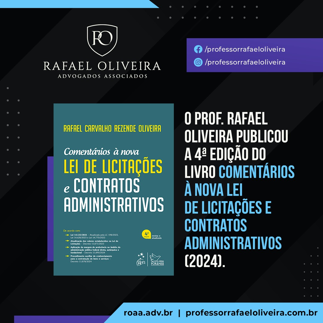 Divulgo a nova edição (2024) do meu livro COMENTÁRIOS À NOVA LEI DE LICITAÇÕES E CONTRATOS ADMINISTRATIVOS. 
grupogen.com.br/livro-comentar…