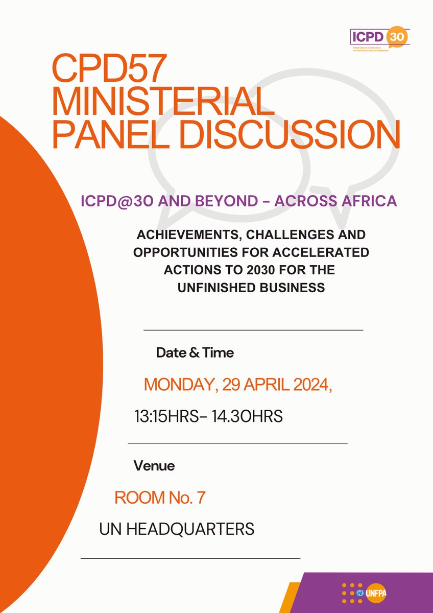 𝐋𝐞 𝐃é𝐛𝐚𝐭 𝐌𝐢𝐧𝐢𝐬𝐭é𝐫𝐢𝐞𝐥 𝐝𝐞 𝐥𝐚 𝐂𝐏𝐃𝟓𝟕 Je suis ravi de modérer le débat ministériel de la CPD57 sur le thème 'ICPD@30 et au-delà - à travers l'Afrique : Réalisations, défis et opportunités pour des actions accélérées à l'horizon 2030 pour le travail inachevé..