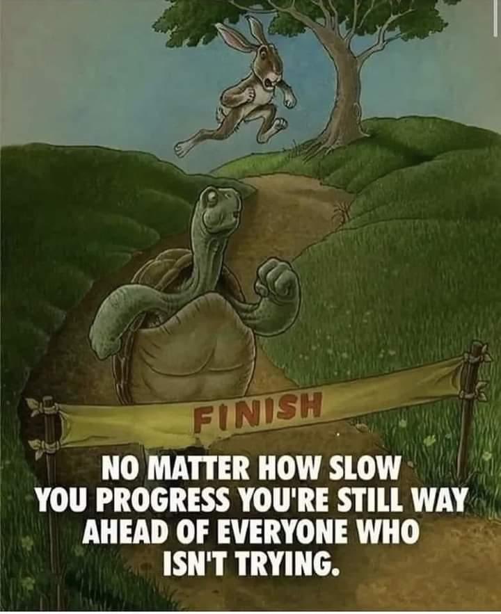 The expression never gets old, slow and steady does win the race. Two people will never run the same race. 

#mindset #slowandsteady #positivevibes #focus #2024goals