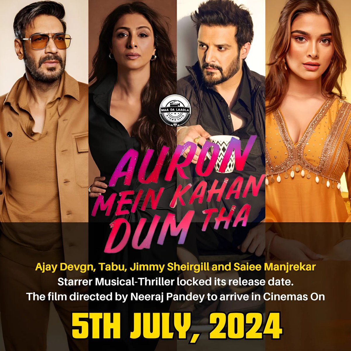 #AjayDevgn, #Tabu, #JimmySheirgill and #SaieeManjrekar Starrer Musical-Thriller locked its release date. The film directed by #NeerajPandey to arrive in Cinemas On 5th July, 2024. 🔥🔥🔥 #AuronMeinKahanDumTha.