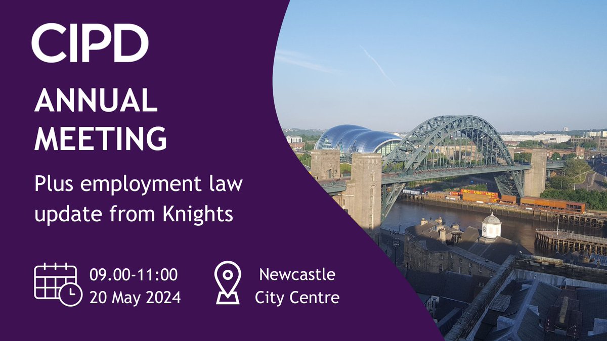 📢 Booking is now OPEN for our Annual Meeting. 🎉

Come along and hear what we've been up to as a branch, plus some #cpd with our #employmentlaw update from Knights Solicitors 🤓🌟

Book your free place now 👇👇👇👇
bit.ly/3WjYOvb

#cipd #hr #northeast #northeastbusiness