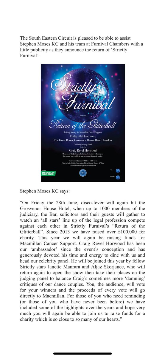The Circuit is delighted to help Stephen Moses KC and his team at Furnival Chambers promote the return of Strictly Furnival. 🪩