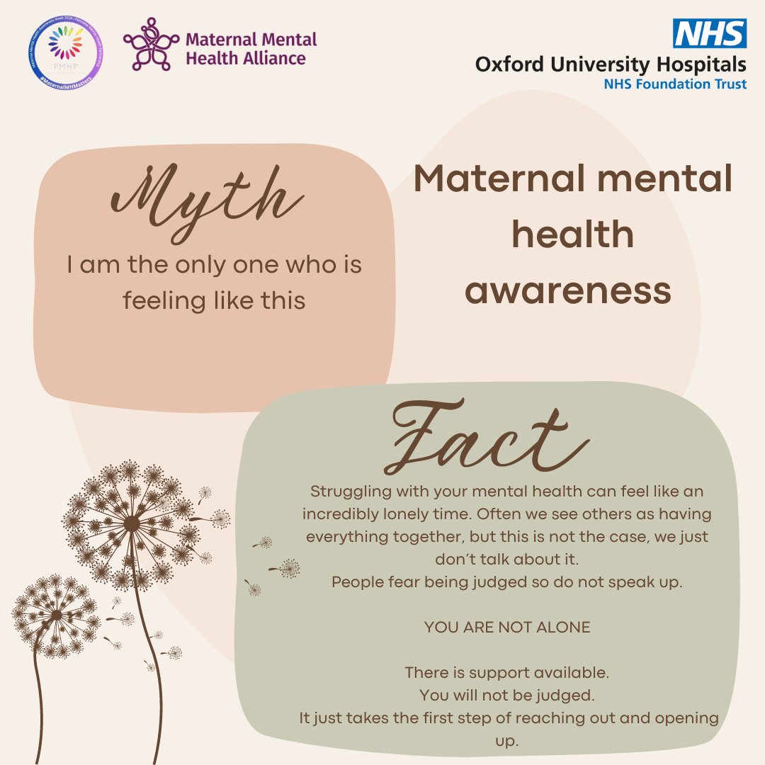 Demystifying #Perinatal Mental Illness. 'Am I the only one who is feeling like this?' If you need to talk to someone about your mental health in the Perinatal period, please reach out to your midwife, health visitor or GP. #MaternalMentalHealthAwarenessWeek @OUHospitals