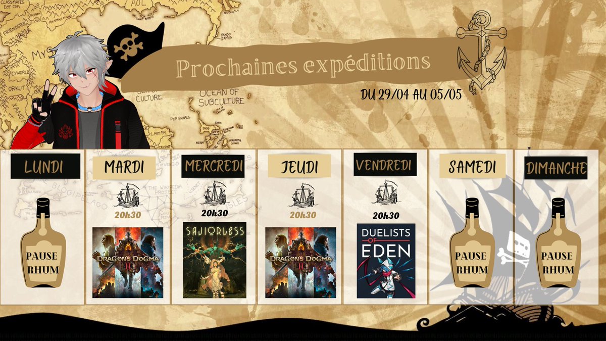 Planning de la Semaine ! 

Mardi/Jeudi ON FINIT DRAGON DOGMA 2, CETTTE FOIS C'EST DIT, JE LE FAIS ! 

Mercredi On finit Saviorless ! Je veux comprendre !
 
Et Vendredi on est chez <a href="/yhusky_kun/">Yhusky🦴- 🚔𝔽𝕝𝕚𝕔 𝕕𝕦 𝔽𝕌𝕋𝕌ℝ</a>  pour son anniversaire de Stream, en fight sur Duel of Eden ! 

A demain les ti coeurs !
