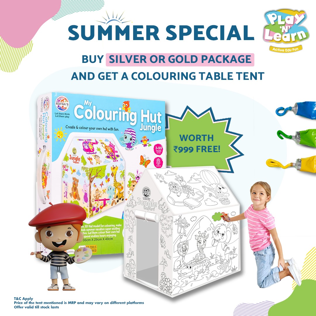 TheGVKone's tweet image. Play, Fun, and a Gift! Get a reusable washable Fun Colouring Tent with every Silver or Gold package @playnlearn_ind. The perfect gift to keep your little star engrossed for hours!

Offer valid till stock lasts. Hurry, It’s Playtime!

#Indoorplayarea #playnlearn #PlayOffer