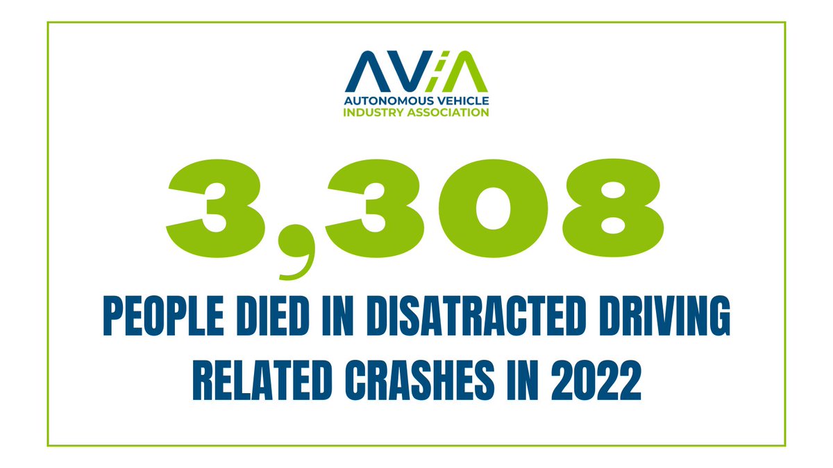 According to @NHTSAgov, distracted driving claimed 3,308 lives in 2022.

AVs never text or get distracted by phones or passengers, focused 100% of the time on the driving task. #DistractedDrivingAwarenessMonth