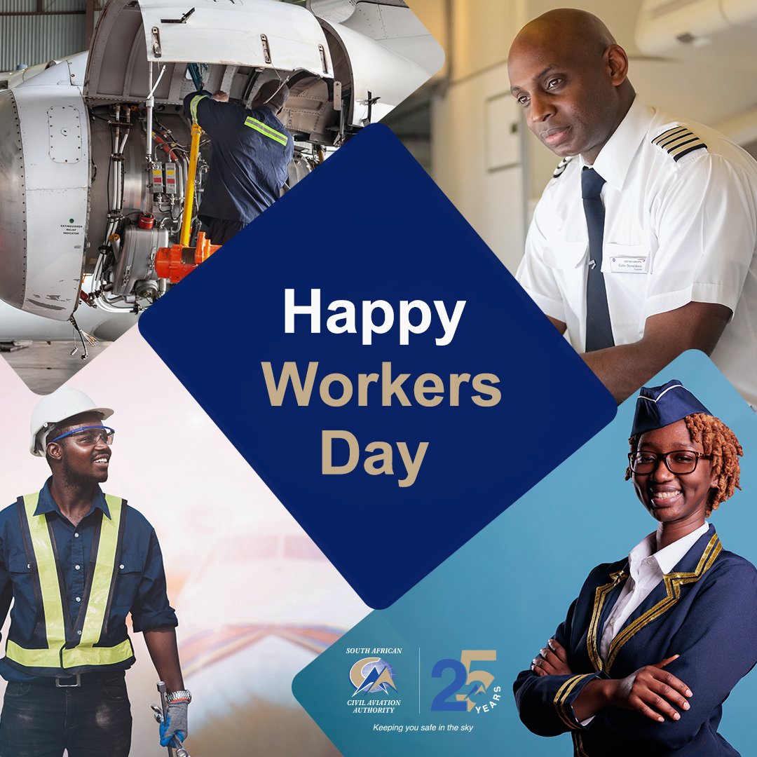 Happy #WorkersDay SACAA pays tribute to our unsung heroes who fought for equal employment standards for all. SACAA is committed to promoting transformation, diversity, and equality in aviation. A big thank you to all aviation professionals for keeping our skies safe.