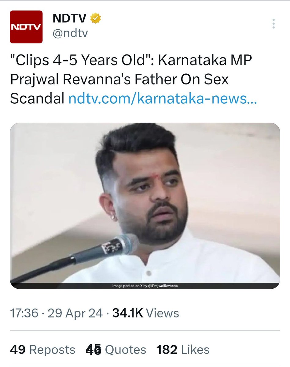 Wow! So Prajwal Revanna's father knew about these thousands of videos 4-5 years back. Still went ahead and made him an MP candidate from Hassan. Also imagine the number of similar incidents in the last 4-5 years because no action was taken before.