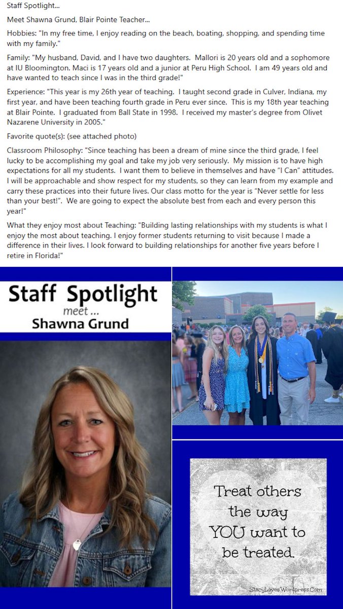 Staff Spotlight... Meet Shawna Grund, Blair Pointe Teacher...  Full Story facebook.com/PeruSchools/po…