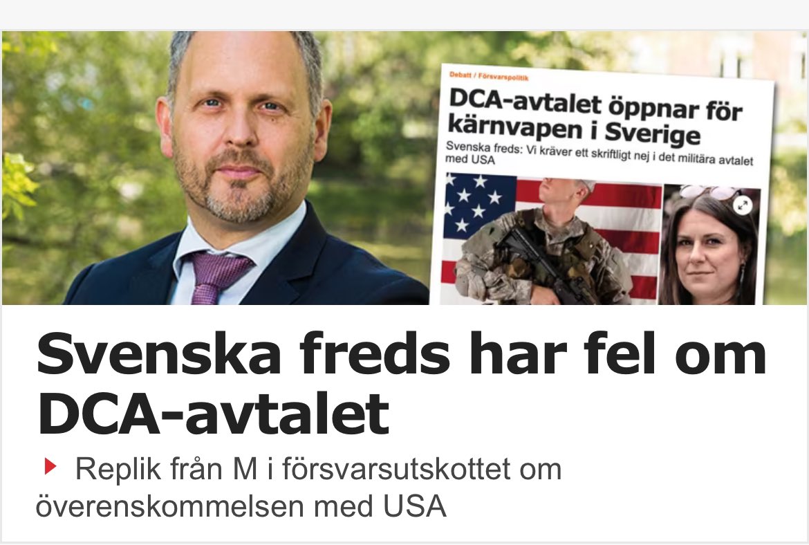Skriver idag i Aftonbladet om Svenska Freds felaktigheter gällande DCA avtalet. aftonbladet.se/debatt
