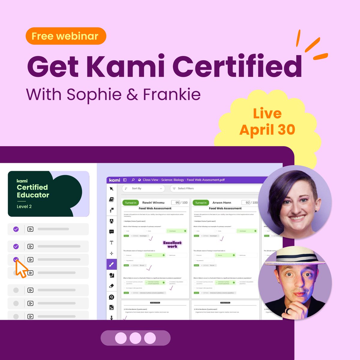 Join me and Frankie TOMORROW for a free guided expedition through the Level 1 Certified course. You’ll learn all the time-saving workflows & teacher tips you need! 3 options to register 👉 kami.app/Webinar-KamiCe…