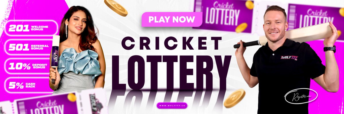 Swing for the fences and win big with our Cricket Lottery! 
 
#wolf777exchange #nusratjahan #davidmiller #bonus #welcomebonus #depositbonus #referralbonus #playnow #winbig