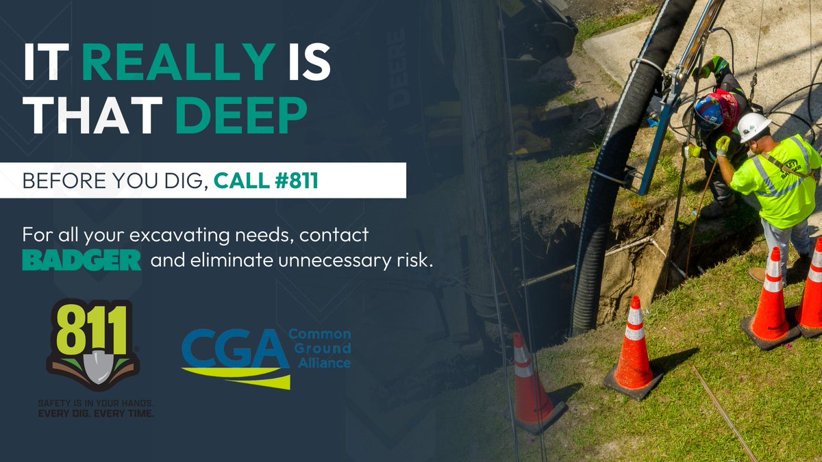 As we wrap up #NSDM, let's remember, safety goes deeper than we think. Before you dig, call #811 to prevent accidental damage to buried utilities. For safe and efficient excavations, trust #BadgerInfra. Safety is our top priority – we've got your back!