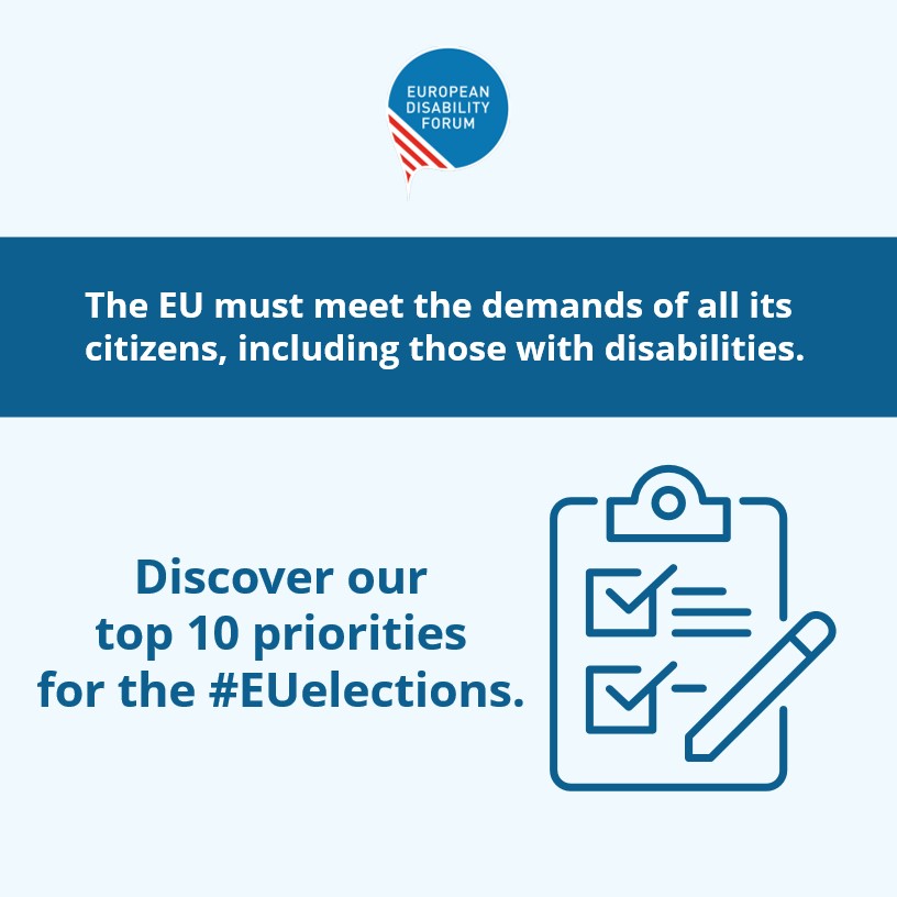 We must work together to bring political attention to the demands of persons with disabilities, as outlined in EDF’s European Elections Manifesto. Discover what matters most for us in the #EUElections2024 ⬇️ edf-feph.org/publications/e… #DisabilityVote #UseYourVote