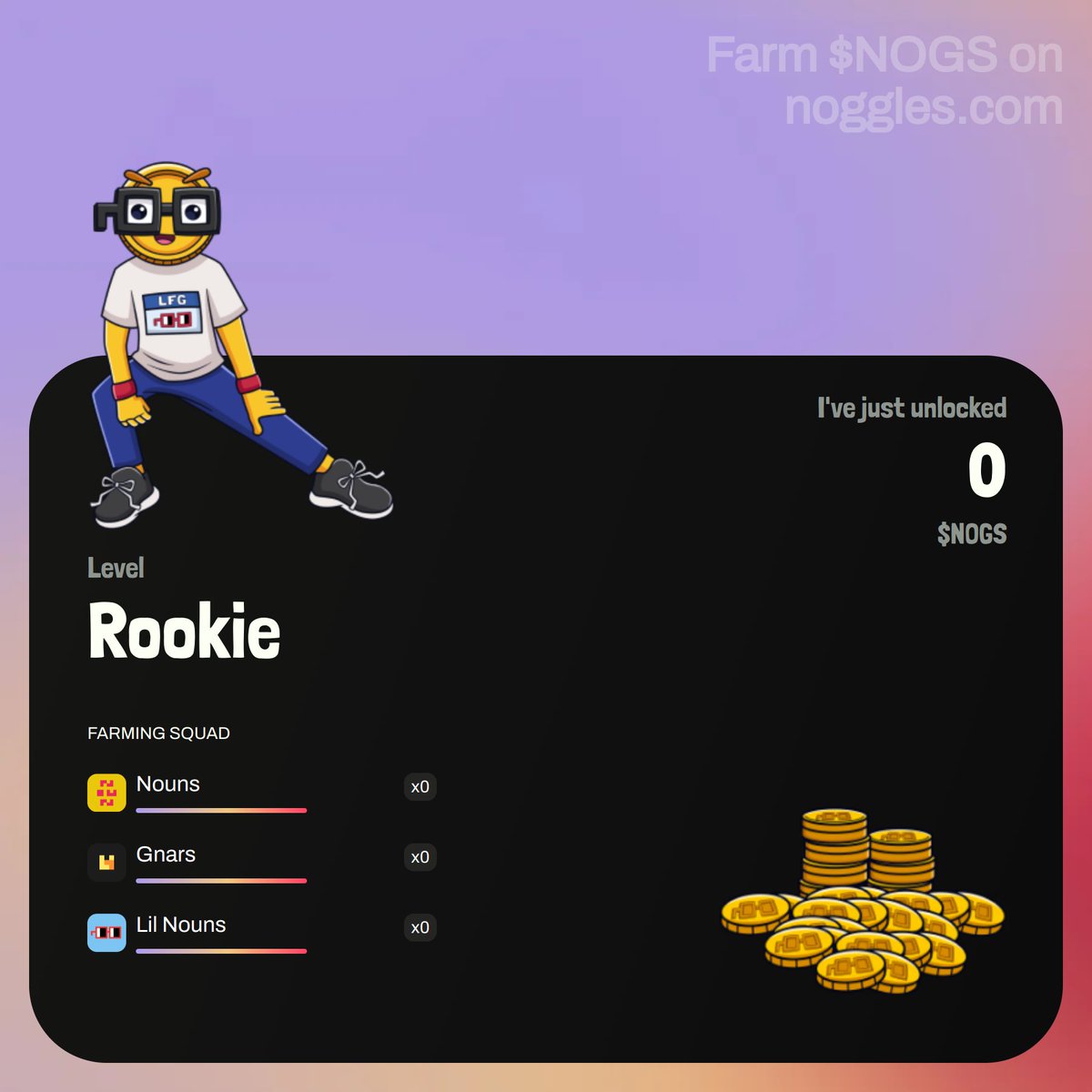 I've just unlocked 0 @nogglescoin from my nounish NFTs.

Put your $NOGS on and join the nouniverse!
⌐◨-◨